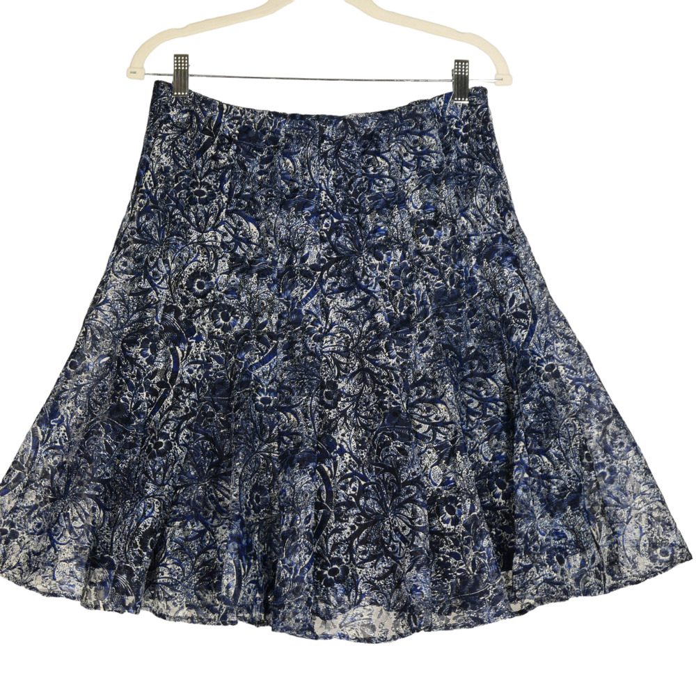 Coldwater Creek Blue Mesh Skirt Womens Size PS Petite Small 6-8 Lined Pull On